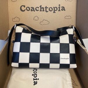 NWT COACH Alter/Ego Slouchy Shoulder Bag Black/Chalk Checkerboard